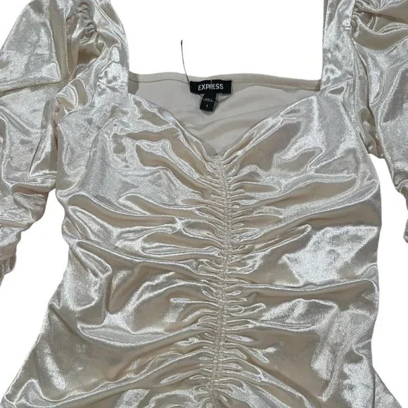 Express Velvet Cream Coquette Long Sleeve Top - Picture 4 of 5